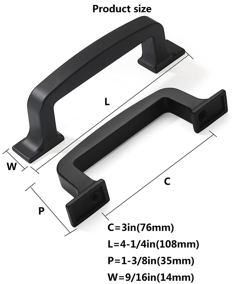 khtumeware 10 Pack 3 Inch Black Cabinet Pulls and Drawer Handles - Matte Black, Stylish Hardware for Cabinets and Cupboards 3"/76MM Hole Center