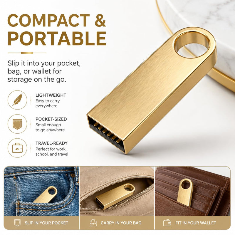 16GB USB 3.0 Flash Drive for Voice Recorders - Portable USB-A Drive for Audio File Backup - Thumb Drive Compatible with PC, Audio Recorders (Gold)