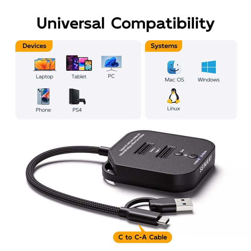 Dual Bay NVMe Cloner Duplicator with C to C-A Cable, USB-C 3.2 GEN2 16Gbps Offline Clone, M.2 PCIe NVMe SSD Reader Docking Station Adapter, Tool-Free, 5V 3A Power