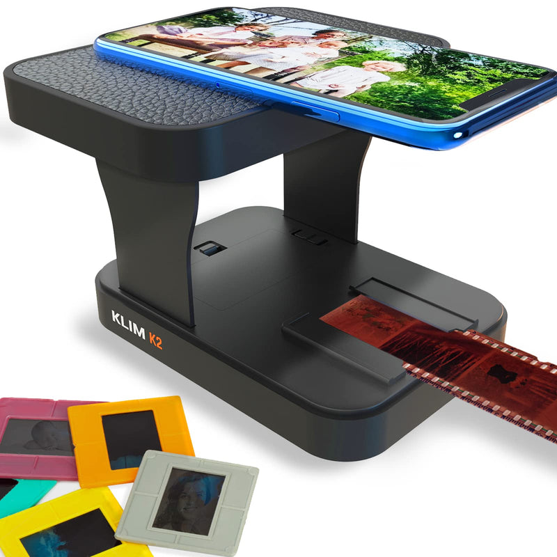 KLIM K2 Mobile Film Scanner 35mm + New 2024 + Positive & Negative Scanner + Slide Scanner + Photo Scanner + 35mm Color Film Developing Kit Essential + Your own 35mm Film Developing Service at Home Black