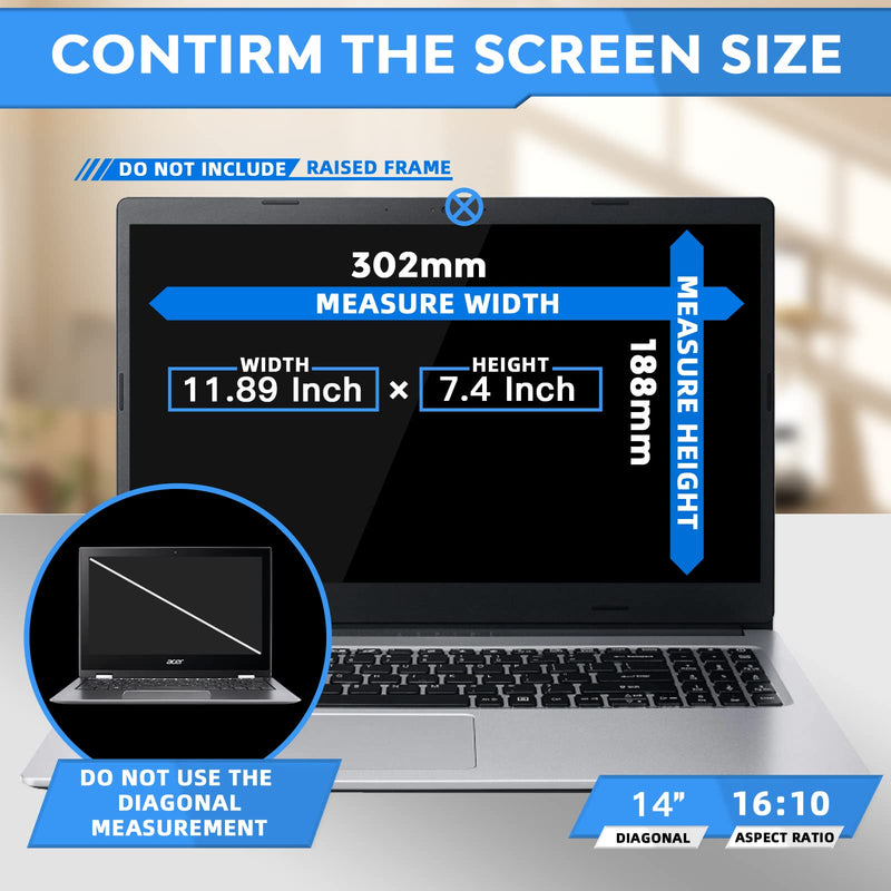 ZOEGAA Laptop Privacy Screen 14 inch for 16:10 Aspect ratio, 14" Removable Anti Glare Protector Blue Light Filter Shield Compatible with Lenovo Hp Dell Acer Asus Thinkpad Envy Xps 14 Inch Laptop Screen with 16:10 Aspect ratio Black