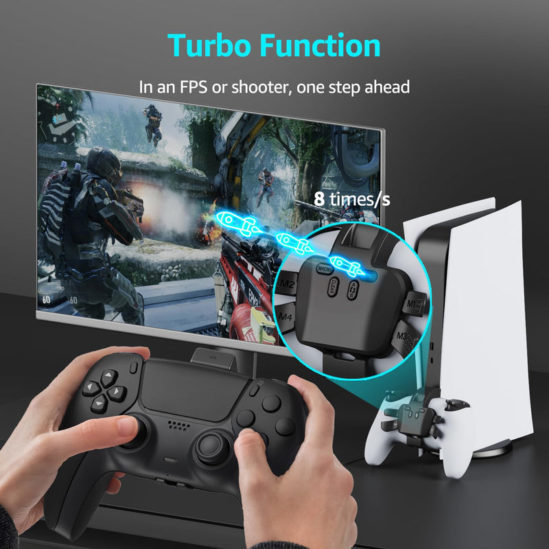 Akalyptra Back Paddles Attachment for PS-5 Controller with Microphone Function, Wired Plug & Play with 4 Programmable Back Buttons, Support Turbo/ Remap/Combo/Controller Button Swap Functions, Compatible with PS-5 Console/PC/MAC(Black, 7.2FT) Black