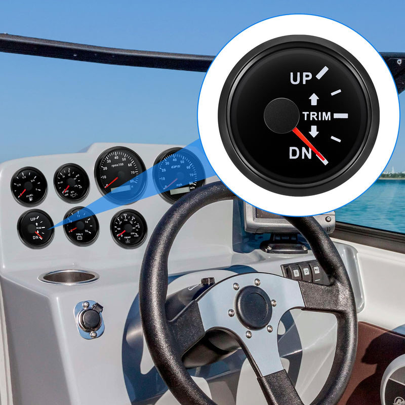 ARTILAURA Trim Gauge Meter 0-190ohms 7 Color UP-DN in Outboard Engine 52mm 2-1/6"for Yacht Boat Marine（Black） Black