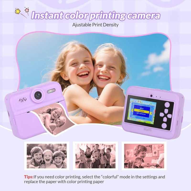 Mafiti Kids Camera Instant Print, 48MP Digital Camera Selfie 1080P Video with 32G TF Card, Toys Gifts for Girls Boys Aged 3-12 for Christmas/Birthday/Holiday (Purple) Purple