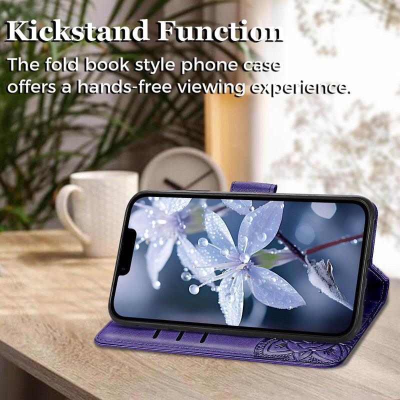 for iPhone 17e Wallet Case for Women,Butterfly Flip Cover,Purple | Embossed PU Leather, Stand, Card Holder Slots, Wrist Strap,Protective Phone Purse 6.1" Purple