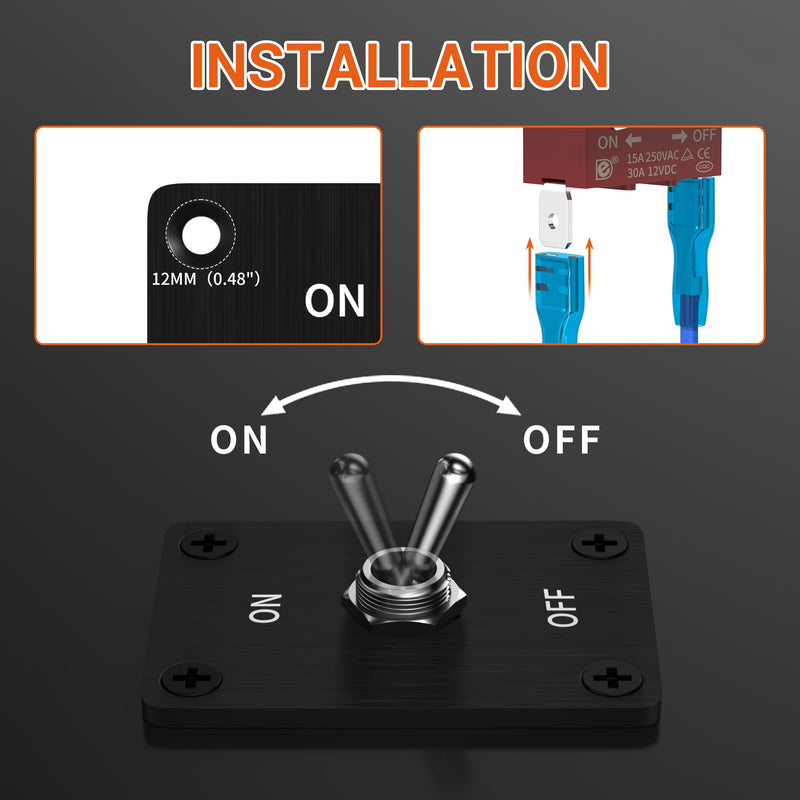 Heavy Duty Waterproof Toggle Switch 12V DC 30A 2 Pin SPST ON/Off Toggle Switch with Mounting Panel for Marine Boat Automotive ON-OFF with Panel and Wire