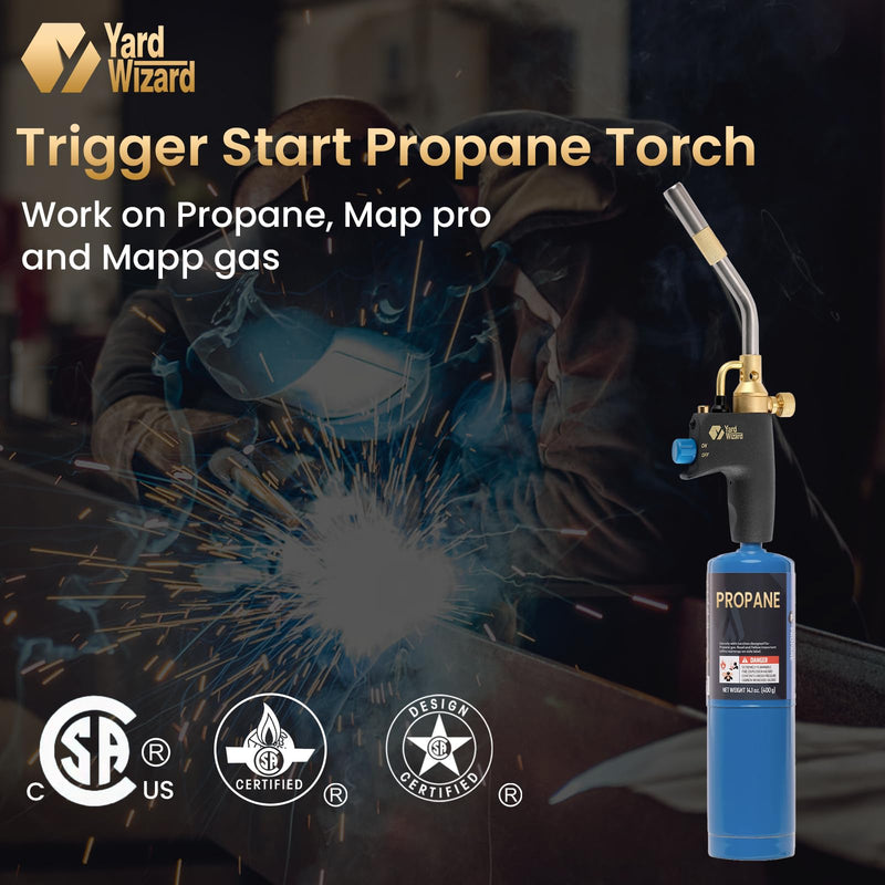 Propane Torch Head, Map Gas Torch with Igniter and Flame Adjustable, Hand Blow Torch with Fuel by Propane MAPP MAP PRO Gas, for Plumbing Soldering Lighting Campfires and Grills (CSA Certified)