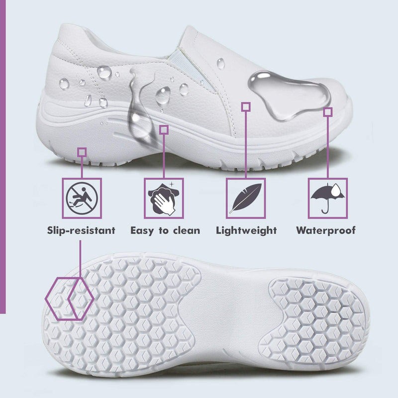 Hawkwell Women's Slip On Lightweight Slip Resistant Comfort Nursing Shoes 7 White/Casey