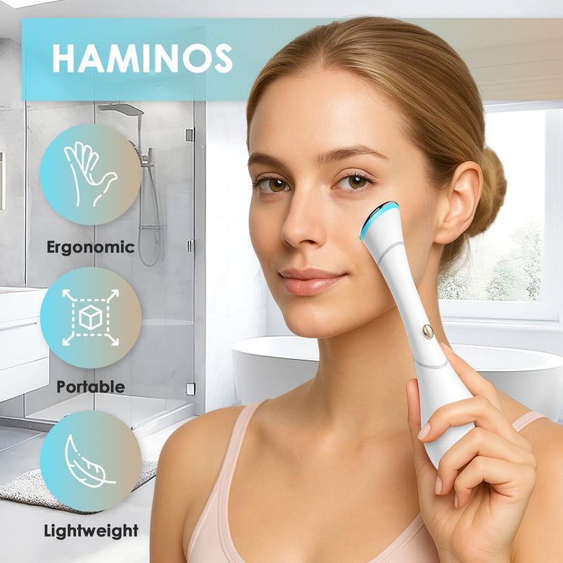 Eye Massager Wand with Heat, Vibration & Red/Blue Light, Ionic (Galvanic) Skincare Absorption, USB‑C Rechargeable with Charging Base, Helps Reduce the Look of Puffiness & Dark Circles