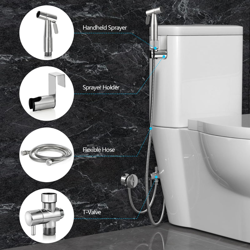 Blissland Bidet Sprayer for Toilet with Adjustable Water Pressure, Handheld Bidet Sprayer Kit- Stainless Steel（Don't‌ Use Teflon Tape for Installation）