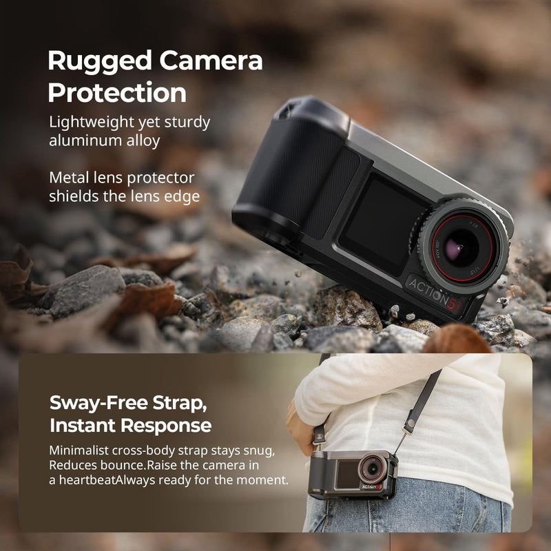 SMALLRIG Street Grip Kit for DJI Osmo Action 5 Pro / 4/3, Aluminum Cage with Shoulder Strap, Lens Protection Ring, Protective Frame with 1/4"-20 Locating Holes, for Street Photography - 6371 All in One Street Grip Kit