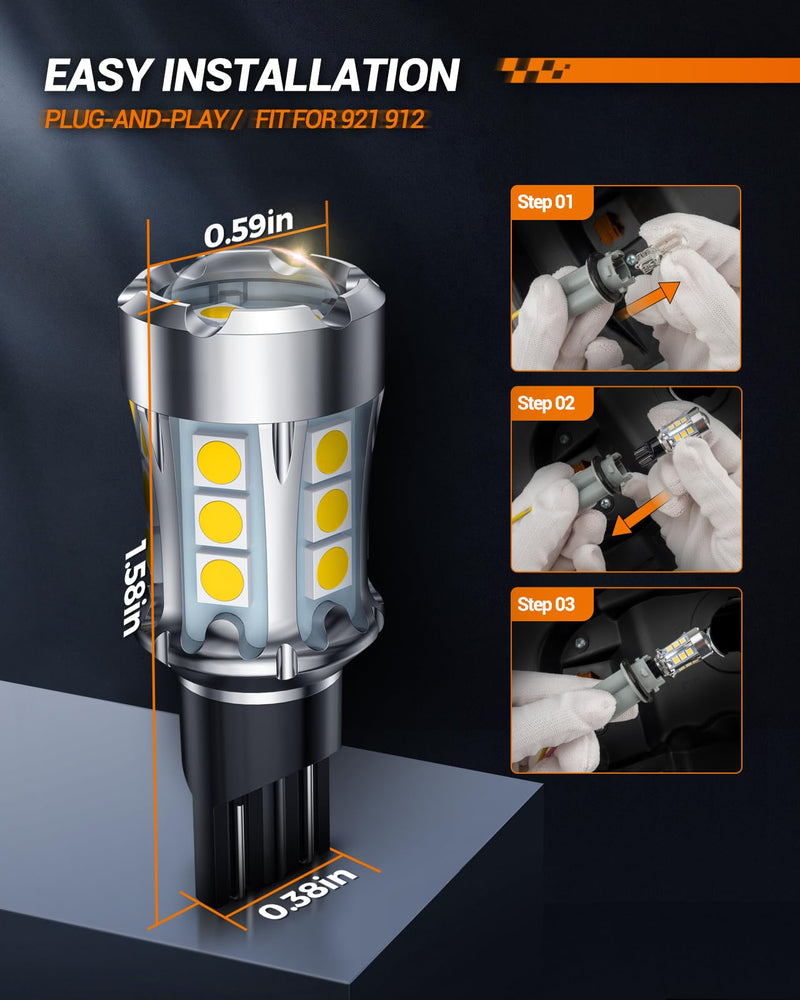 SEALIGHT 912 921 LED Bulbs for Backup Reverse Light, T15 906 904 916 W16W Light Bulbs with Projector Replacement Trunk Cargo 3rd Brake Stop Lights, 600% Brighter Xenon White Non-polarity Pack of 2 921/912 921-White