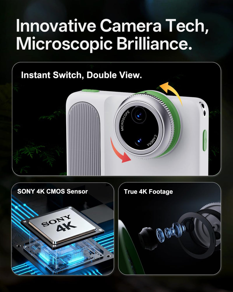 MicroCam X1 4K Digital Camera with 400X Microscope, 12.3MP BSI CMOS, Autofocus, 3.5" LCD | Compact Point and Shoot Camera for Photography | Ideal Gifts for Kids 32GB