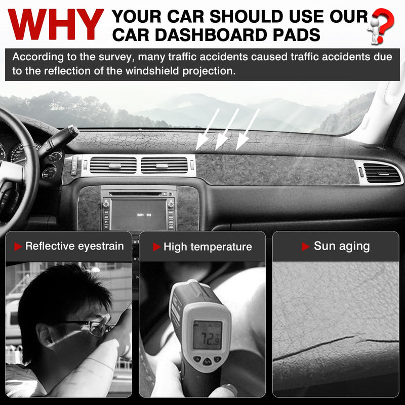 Autorder Dashboard Cover Mat for 2007-2014 Chevrolet Tahoe Suburban/GMC Yukon XL&2007-2013 Chevy Avalanche Silverado 1500 2500 3500 LTZ/GMC Sierra SLT Denali Accessories Upgrade Velvet Dash Cover 07-13 Silverado One Glove Box(B)