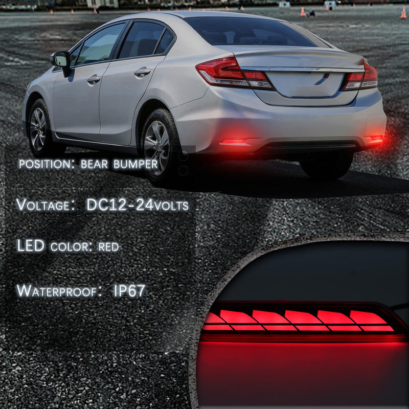 Full Lens LED Rear Reflector Bumper Fog Light Assembly kit for Honda Civic Sedan 2013 2014 2015,Sequential Turn Signal Light & Brake Light & Daytime Running Light,2 PCS (SMOKED) SMOKED