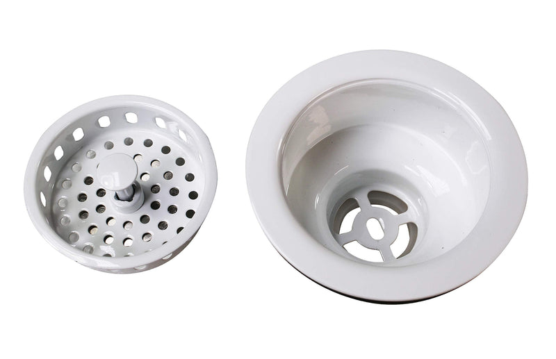 Westbrass A2165-50 4-1/4" OD Post Style Large Kitchen Basket Strainer with Waste Disposal Flange and Stopper Drain Set, Powder Coat White