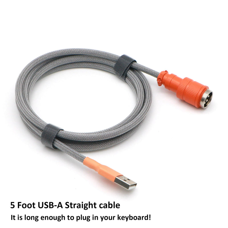 Reverse Coiled USB-C Keyboard Cable, Double-Sleeved Mechanical Keyboard Cable with Detachable Metal Aviator, 5FT USB-C to USB-A (Carbon) Carbon