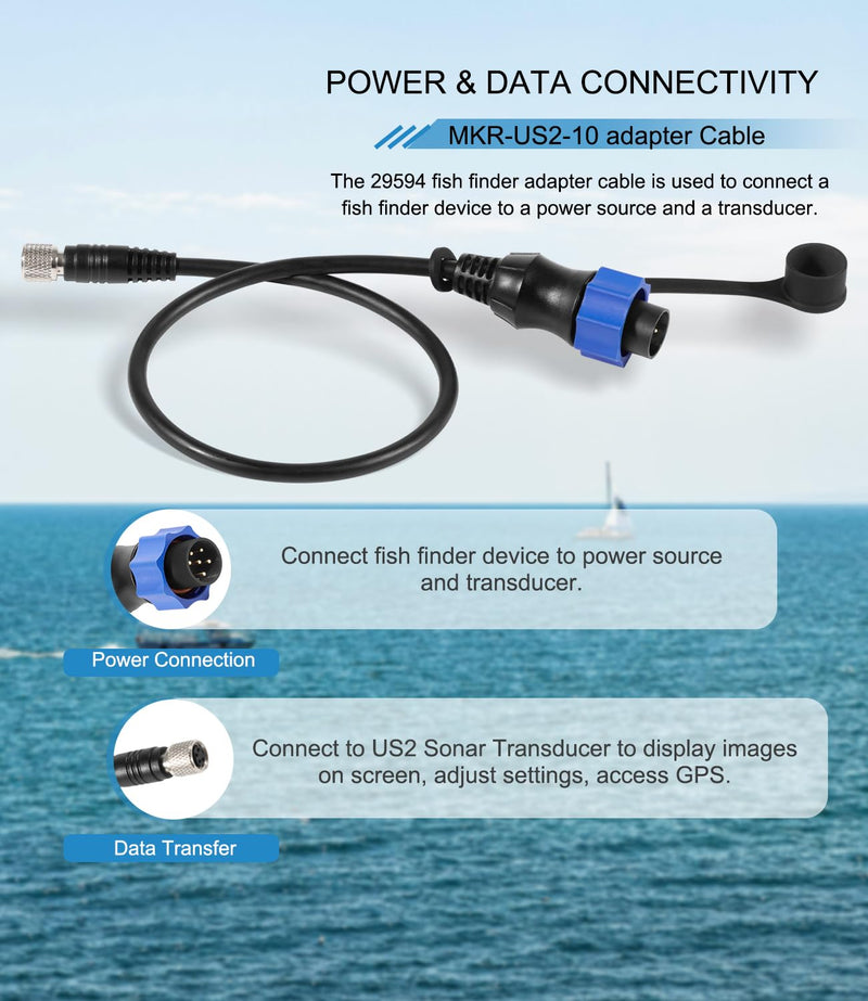 1852060 MKR-US2-10 Universal Sonar 2 Adaptor Cable Fits for Lowrance Fish Finder US2 Sonar Transducer for Minn Kota Trolling Motor #29594