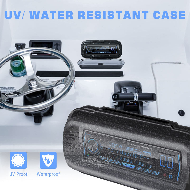 Water Resistant Marine Radio Cover - Boat Stereo Splash Guard Housing - Marine Stereo Waterproof Case for Universal Single DIN Media Receiver Black