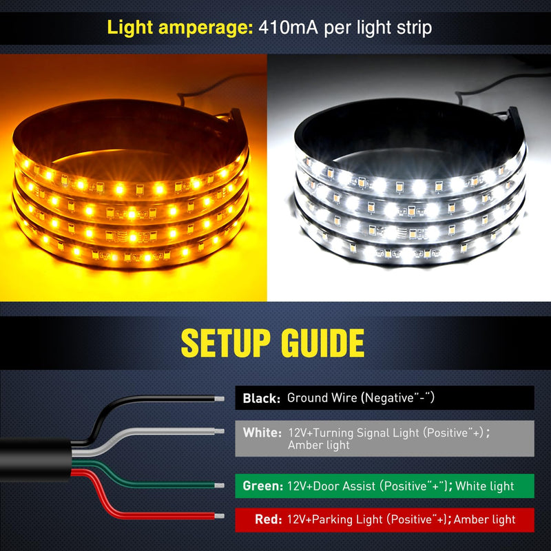 Nilight Truck LED Running Board Lights 2 PCS 48nch Side Maker Light with White Courtesy & Sequential Amber Turn Signal Lighting Strips Kit for Trucks Pickup SUV 48" Running Board Lights White/Amber