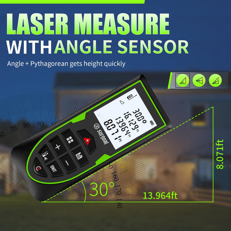 Mini Green Laser Distance Meter 262Ft – Rechargeable Digital Measuring Tool with USB Type-C, Area/Volume Modes, Max/Min, ±3mm Accuracy, Pocket-Sized Compact Design 393FT Laser Meter