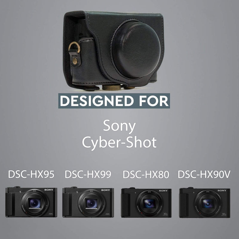 MegaGear MG596 Sony Cyber-shot DSC-HX99, DSC-HX95, DSC-HX90V, DSC-HX80 Ever Ready Leather Camera Case with Strap - Black
