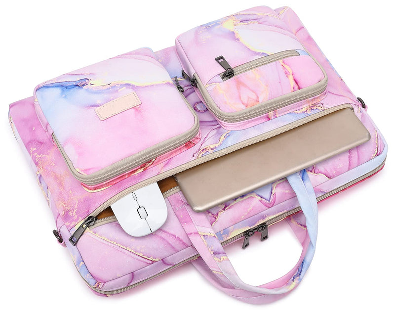 Ezrelia15-15.6 inch Laptop Shoulder Bag, for MacBook Pro 16, Hp Lenovo Dell 14 inch Waterproof Messenger Bag Case Sleeve 15 inch/15.6 inch Pink Marble