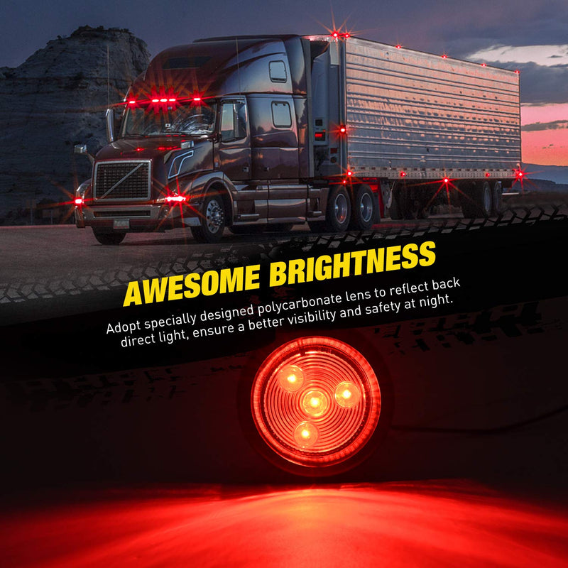 Nilight 5PCS Red Round Trailer LED Marker Clearance Light 4 LED Flush Mount with Plug Grommet Pigtail Hardwired for Trailer Truck RV Red 5Pcs 4LED