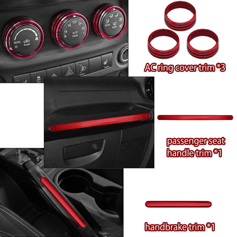 26PCS Full Set Interior Trim Kit Compatible With Jeep Wrangler JK JKU 2011-2018 2&4-door Inner Center Console Trim, Door Handle, Cup Holder Cover (Red Decoration Kit) Christmas Car Decorations Red