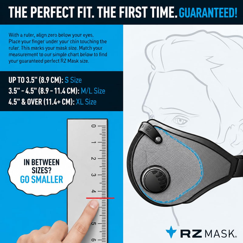 RZ Mask RZM3 - Patented Dust Mask w/ 99.9% Carbon Filtration, Anti Fogging, 360° Seal with 3 Straps, 50% Better Breathability Black Medium-Large