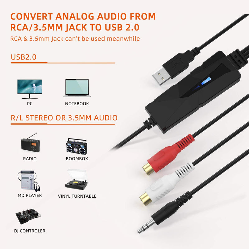 DriverGenius AV202-B USB2.0 Audio Capture/Grabber Card Device - Analog Cassette to Digital MP3 Converter - Compatible for Windows 11, macOS USB-A