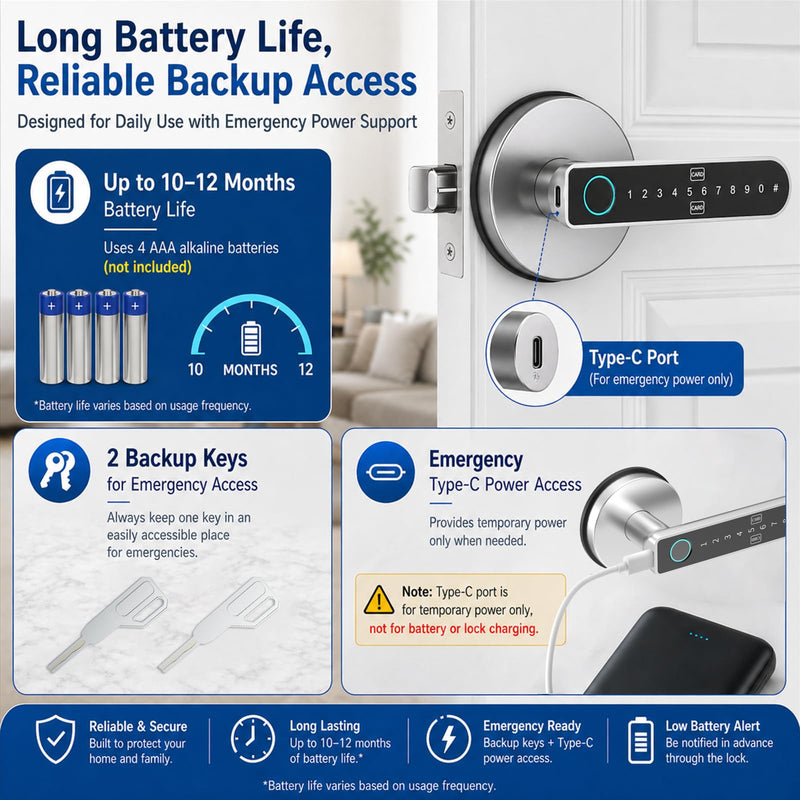Fingerprint Door Lock, Smart Door Knob 5-in-1 with App Control & Standalone Mode, Keyless Entry with Fingerprint, Keypad Code, IC Card & Keys, Auto Lock, Silver