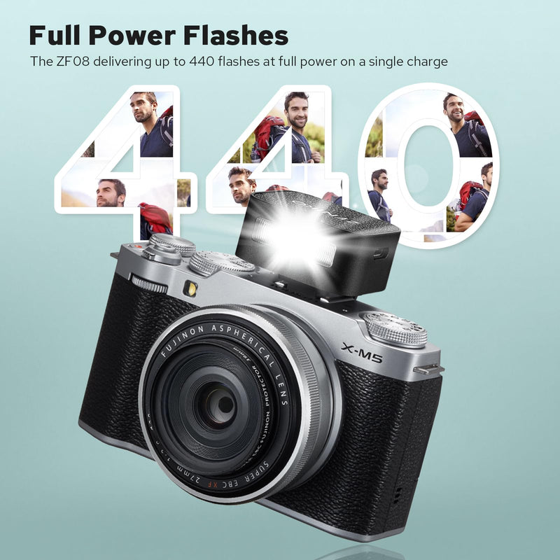 Zeniko ZF08 Aluminum Mini On‑Camera Flash for Canon Nikon Sony Fuji(Black) | 440 Full-Power Mini Speedlite,Universal Hot Shoe, 470mAh Battery, CCT 6500K±200K, Travel Vlog Portrait Photography Accessory Black