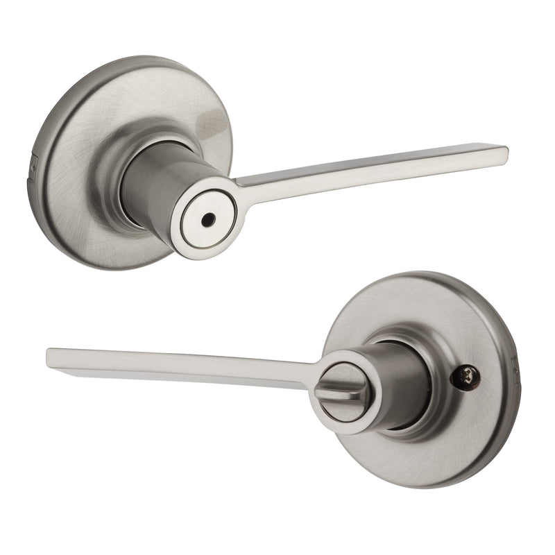 Kwikset Ladera Interior Privacy Door Handle with Lock, Door Lever For Bathroom and Bedroom, Satin Nickel Reversible Keyless Push Button Lock Door Lever, with Microban Protection, 1 Count (Pack of 1) 1 Count (Pack of 1)