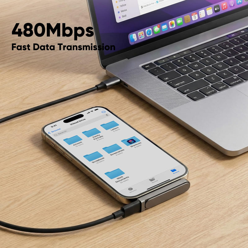 Adapter for Lighting Male to USB-C Female 27W Fast Charging | Foldable Phone Holder, 480 Mbps Data Transfer, 90-Degree Angle, Premium Aluminum Alloy, for iPhone/Samsung Lightning male to USB-C female
