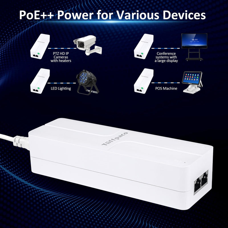 PoE++ Injector 2.5Gb 90W 55V, Transmit Network Data and Supply Power, 802.3af/at/bt Compliant, Plug & Play, Up to 100m(328 ft), Suitable for PTZ HD IP Cameras with Heaters/POS Machine/AP