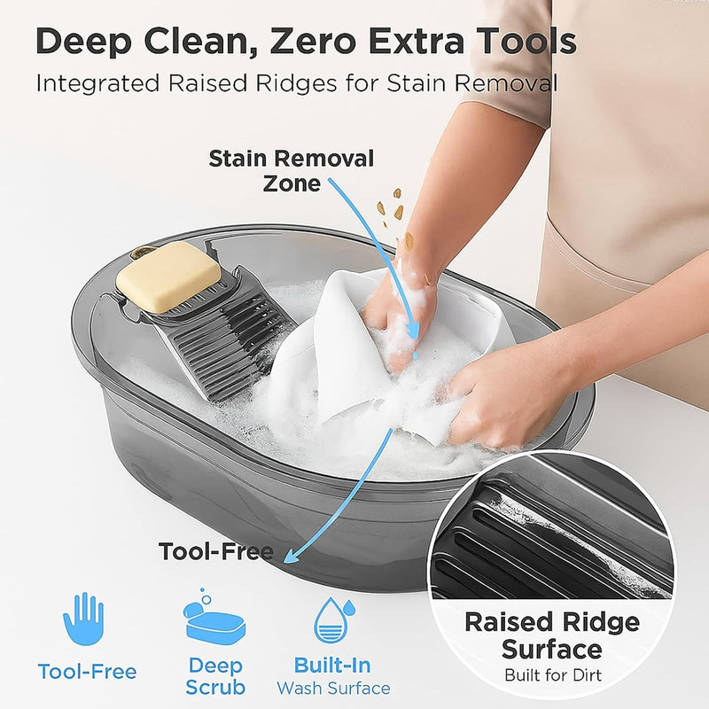 2-in-1 Hand Washing Basin with Washboard - BPA-Free Portable Laundry Tub for Home, Camping, RV,Outdoor - Non-Slip & Durable PET (Gray, 19in) Gray