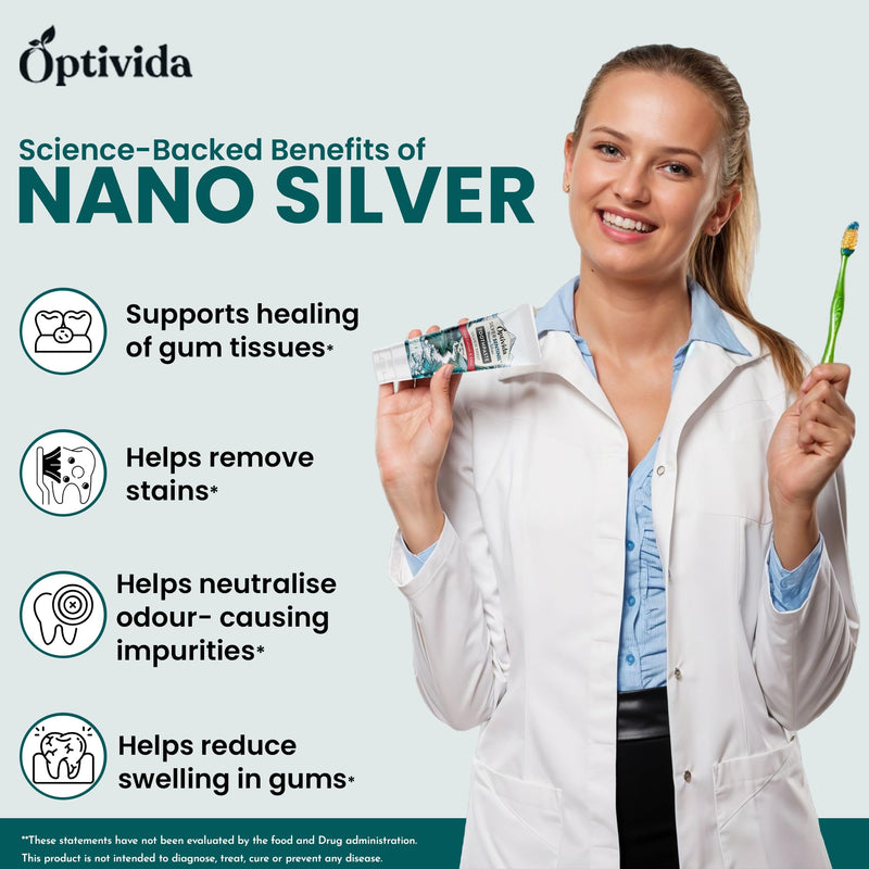 Optivida (2 Pack) Fluoride Free Colloidal Silver Infused Xylitol Toothpaste for Adults & Kids. Anti-Cavity*, Anti-Plaque* Coral Toothpaste with Spearmint Oil for Gum Health & Teeth whitening - 4oz 4 Ounce (Pack of 2)