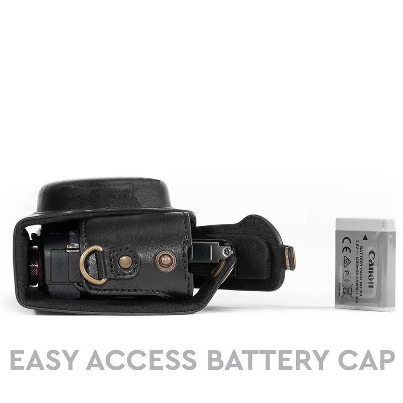 MegaGear MG975 Canon PowerShot G7 X Mark II Ever Ready Leather Camera Case and Strap, with Battery Access, Black