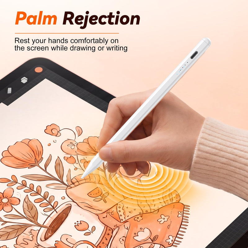 Stylus Pen for iPad 2018-2026 Gen, Fast Charge, Palm Rejection-White | Tilt Sensitivity, Compatible with Apple Pencil iPad 6-11, pro 13/12.9/11, Air 3/4/5/M2/M3/M4, Mini 5/6/7, for Painting, Note White