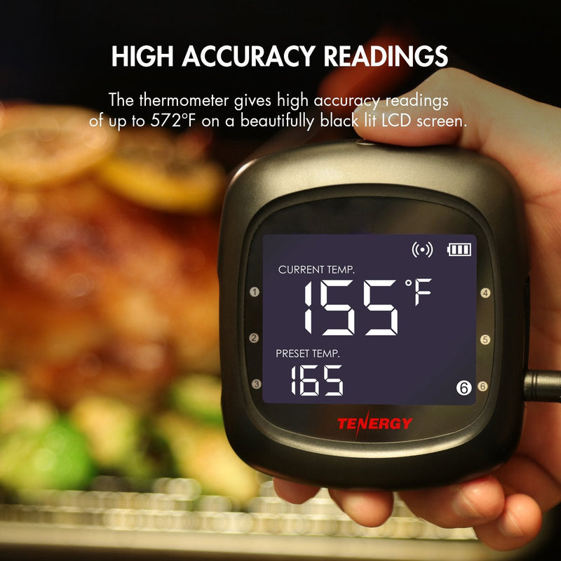 Tenergy Solis Digital Meat Thermometer, APP Controlled Wireless Bluetooth Smart BBQ Thermometer w/ 6 Stainless Steel Probes & Carrying Case, Cooking Thermometer for Grill & Smoker 1 x Thermometer + 6 x Probes