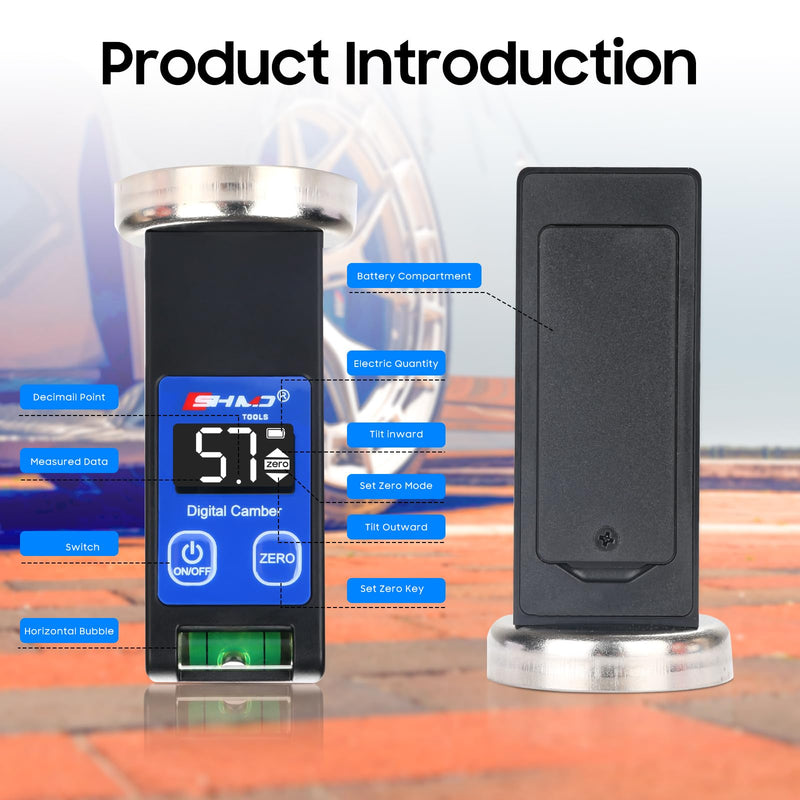 Camber Gauge Digital Wheel Alignment Tool, -90° to +90°, Caster Camber Gauge with Magnet Base, LCD Display & Reset Key