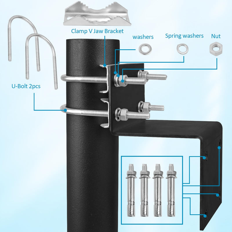  [AUSTRALIA] - XRDS-RF Antenna Mount Kit, Black-Coated Pole Mount Bracket with Double U-Bolts Clamp V Jaw Bracket for Outside Home Antenna Holder 1 Set