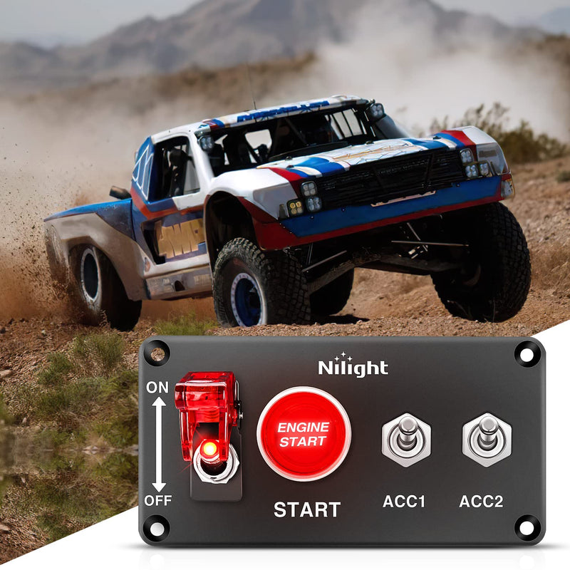 Nilight Ignition Rocker Switch Panel 12V 4 in 1 with Engine Push Button Toggle Switches with Relay Wiring Harness LED for RV Truck Racing Car Boat Marine Trailer Red 4 in 1 Panel