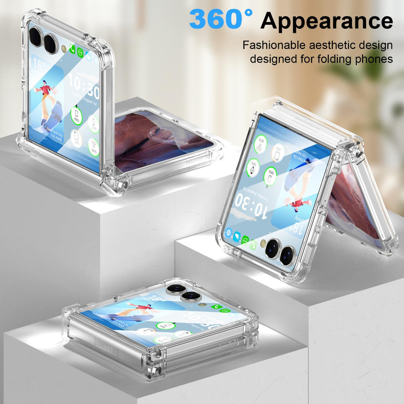 Designed for Galaxy Z Flip 8 Case Clear Magnetic with Hinge Protection | Tempered Glass Screen Protector for Samsung Flip 8 Full Cover Phone Protection Case Clear for Z Flip 8 Transparent