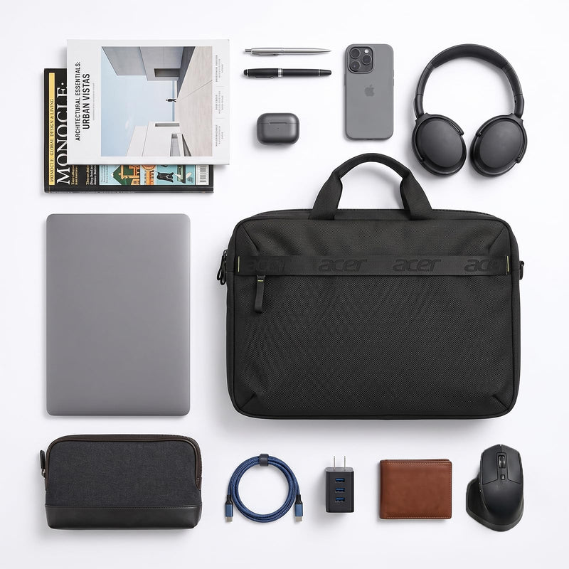 Acer Laptop Briefcase with Shoulder Strap, Messenger Bag | Water-Resistant, 900D Polyester, Shoulder Strap, Soft Interior Protection, Corner Guards Multi-Pocket, Luggage Strap 13-16inch