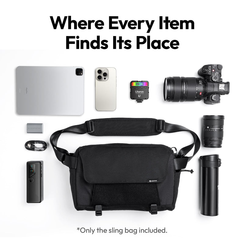 ULANZI BP11 8L Camera Sling Bag with Tripod Holder Everyday Carry | Lightweight Splash-Proof Anti-Theft Crossbody for DSLR/Mirrorless/ Laptop,Customizable Front Patch Pocket for Travel,Hiking