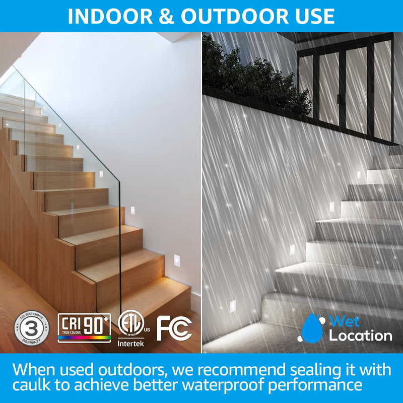 LEONLITE 5CCT 120V LED Step Lights, 3.5W 150LM 5%-100% Dimmable Indoor Outdoor Waterproof Vertical Stair Light, 2700K/3000K/3500K/4000K/5000K Selectable, CRI90, ETL, Aluminum, White, Pack of 3 2.87 Inch