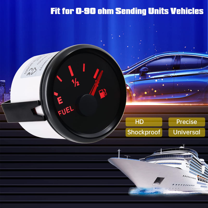 ARTILAURA 0-90 ohm Fuel Gauge Marine Fuel Gauge Boat Fuel Level Gauge Gas Fuel Tank Meter Gauge for Universal AUTO Car Boat Truck Vehicle RV Black