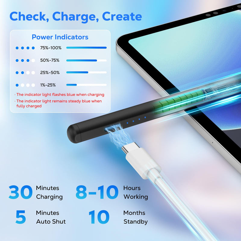 Moko Stylus Pen for Android Touchscreen,Rechargeable Tablet Pen, Black | for Samsung Galaxy Tab A11+/A9+/Vivo/Xiaomi and Other Android Tablets & Smartphones, Universal Active Fine Point Stylus